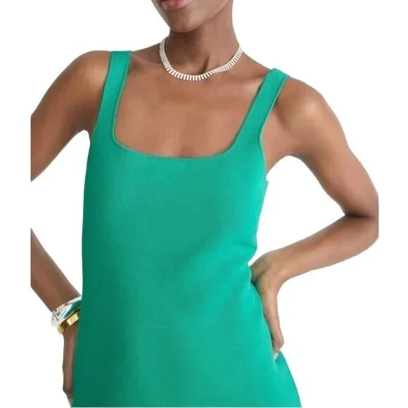 J. Crew Square Neck Knit Green Sleeveless Mini Dress - Picture 3 of 7